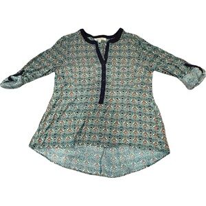 Black Rainn Teal and Navy Floral Blouse